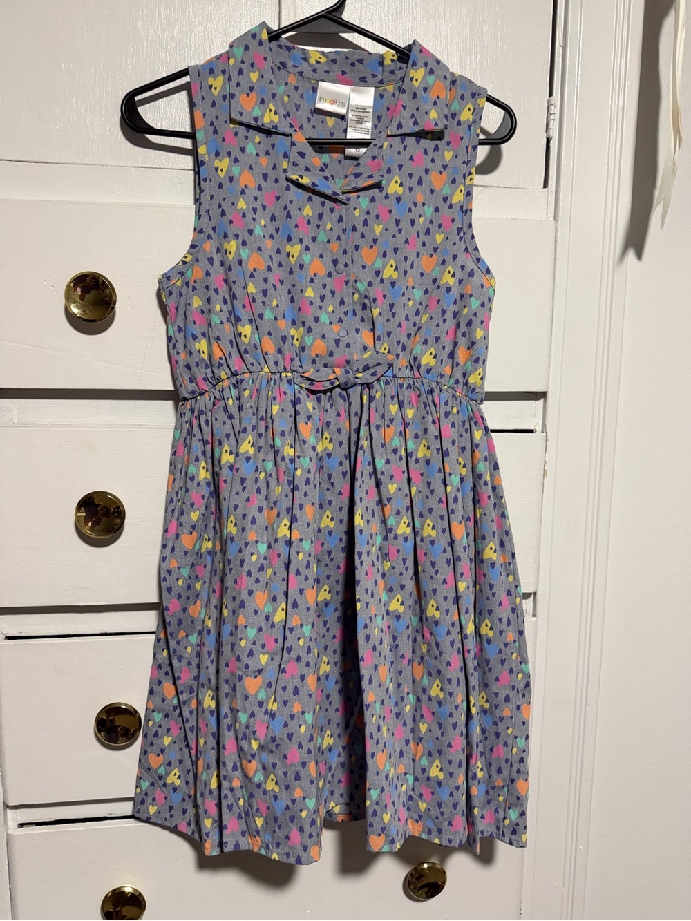 Girls' Multicolor Heart Print Gray Sleeveless Dress. Size 12